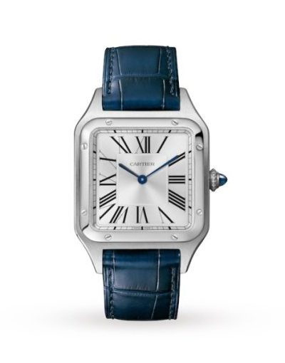 Cartier Santos-Dumont Men Quartz Silver Alligator Watch WSSA0022